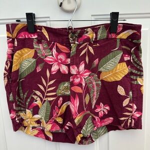 Old Navy Palm Leaf and Flowers Burgundy Shorts